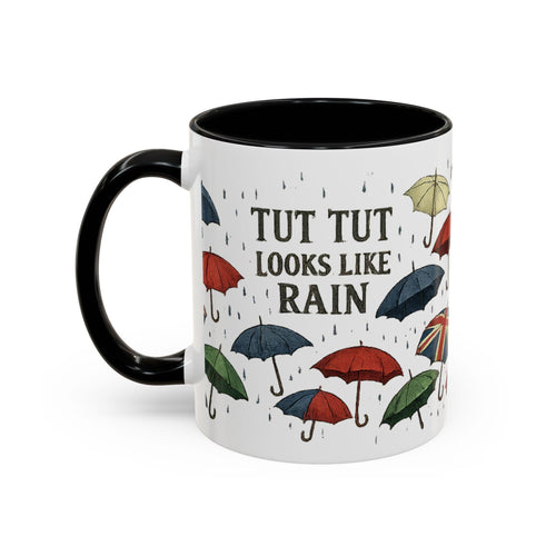 British Rain Mug, Tut Tut Looks Like Rain Mug, Funny British Saying Mug, Umbrella Pattern Mug, UK Gift, Anglophile Mug, Rainy Day Cup