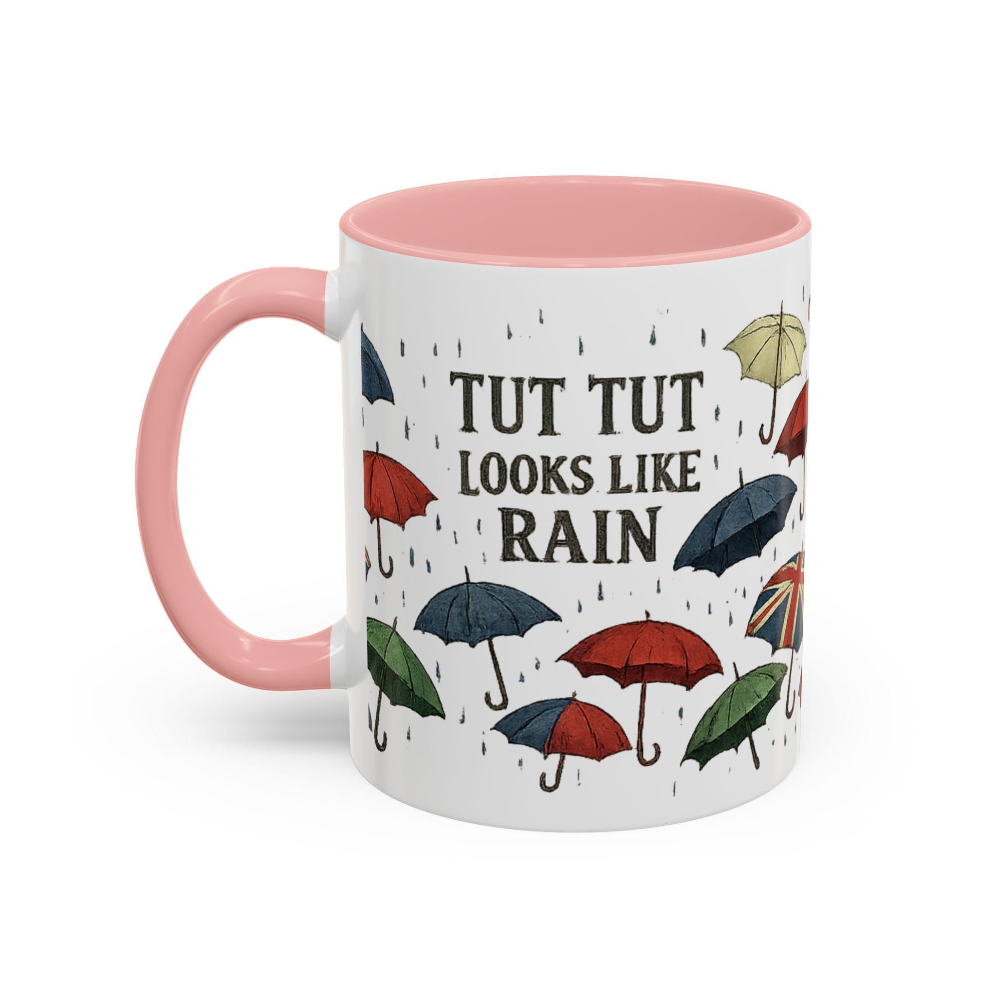 British Rain Mug, Tut Tut Looks Like Rain Mug, Funny British Saying Mug, Umbrella Pattern Mug, UK Gift, Anglophile Mug, Rainy Day Cup
