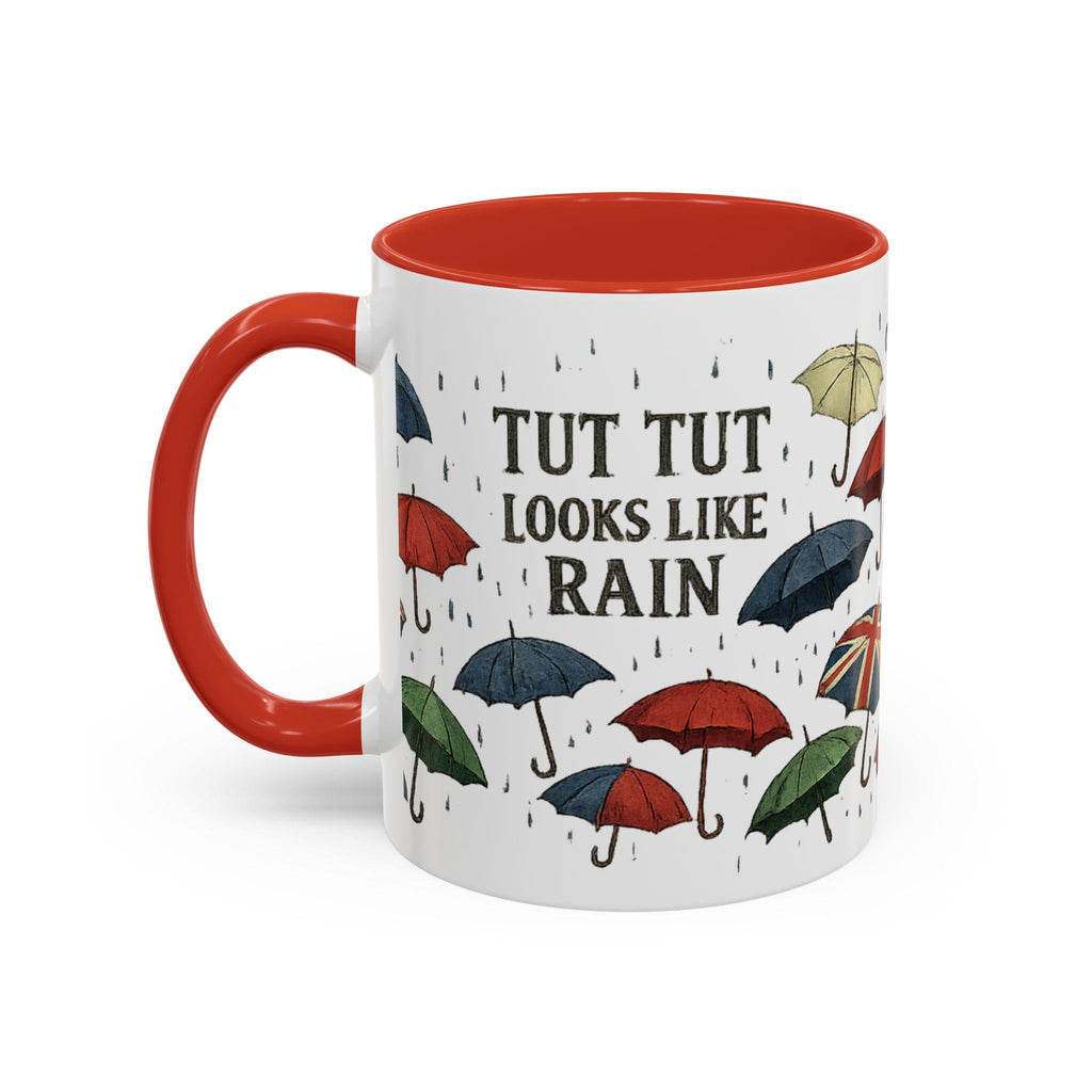 British Rain Mug, Tut Tut Looks Like Rain Mug, Funny British Saying Mug, Umbrella Pattern Mug, UK Gift, Anglophile Mug, Rainy Day Cup