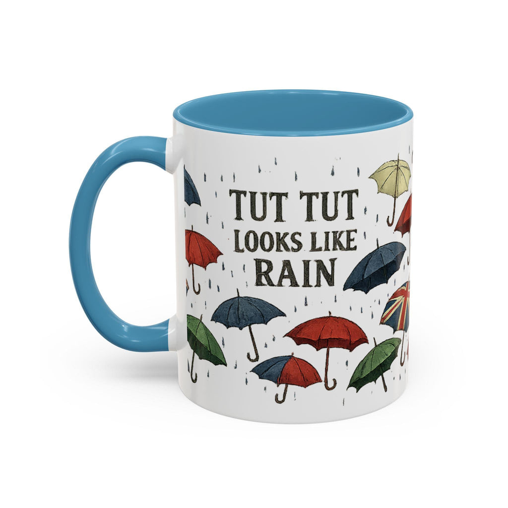 British Rain Mug, Tut Tut Looks Like Rain Mug, Funny British Saying Mug, Umbrella Pattern Mug, UK Gift, Anglophile Mug, Rainy Day Cup